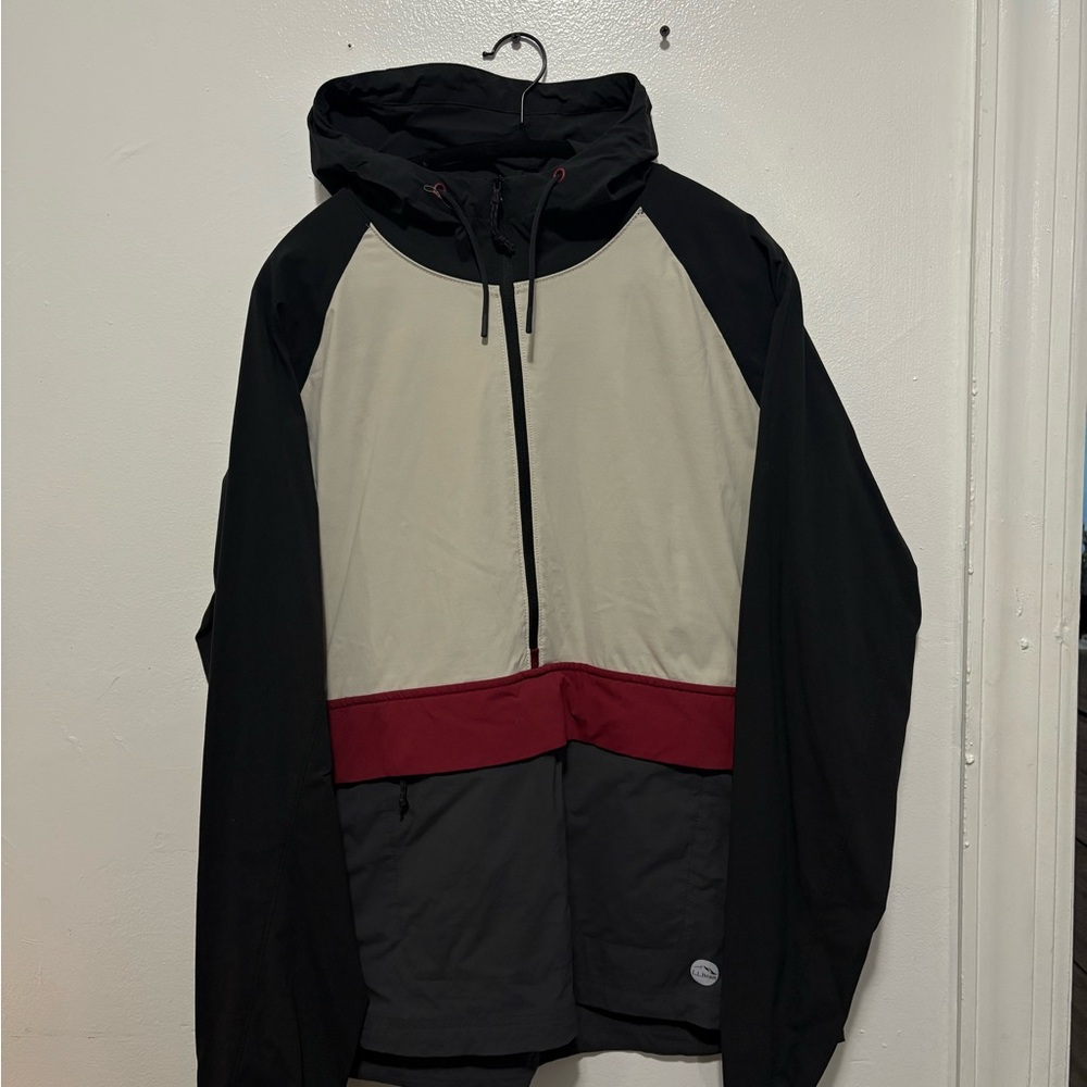 L.L. Bean Windbreaker Black and Red Hooded Jacket